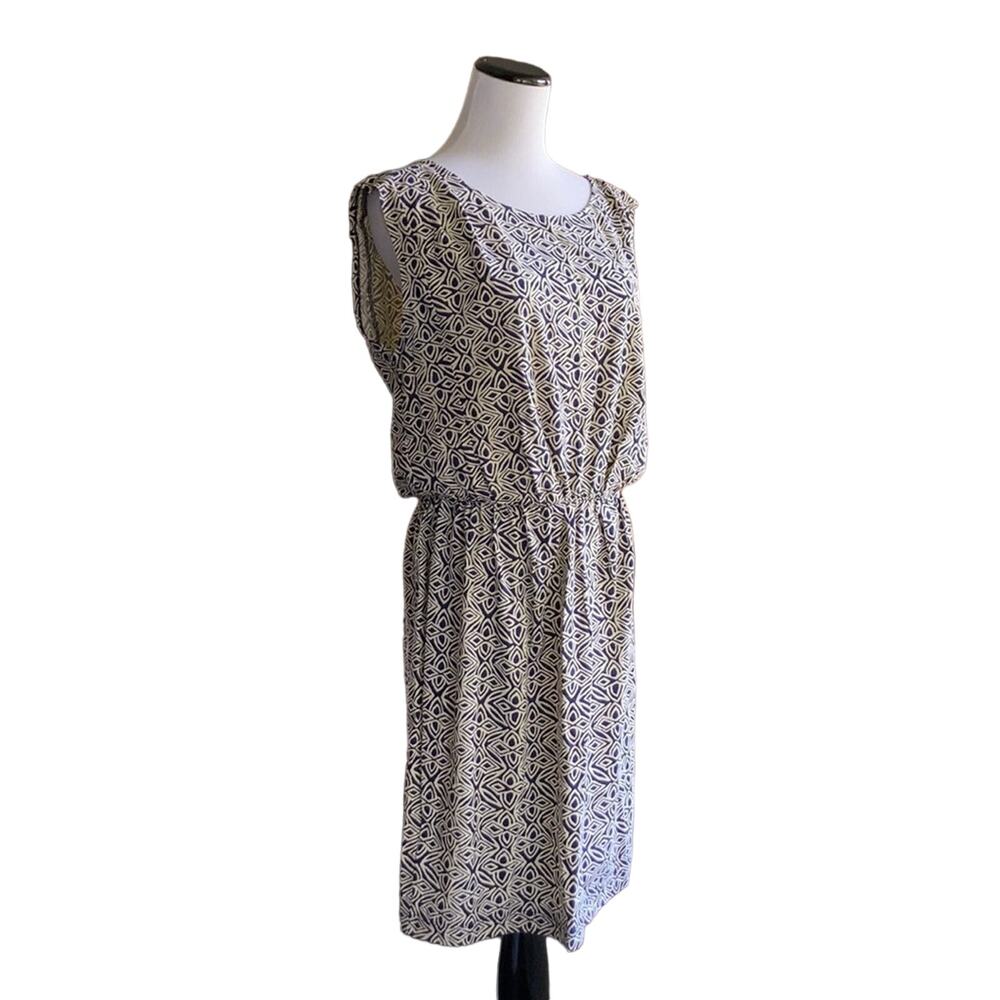 LOFT Blue & Cream Print Pullover Dress, Size M